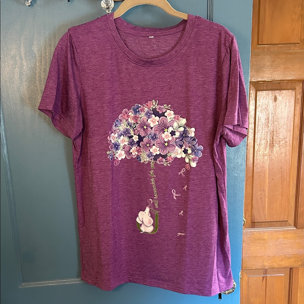 Purple Graphic T-Shirt with Floral Design
